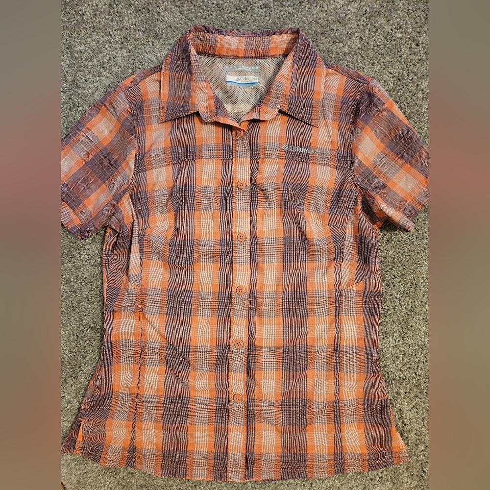 Columbia plaid omni-shade short sleeve shirt, size xs